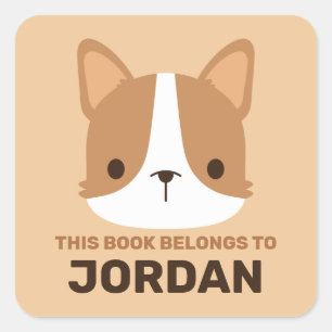 Pegatina Cuadrada Perro de Corgi con nombre personalizado