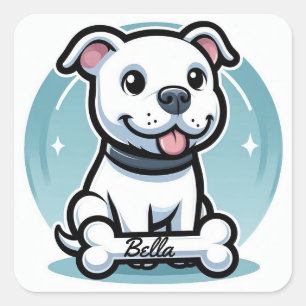 Pegatina Cuadrada Perro de dibujos animados personalizado