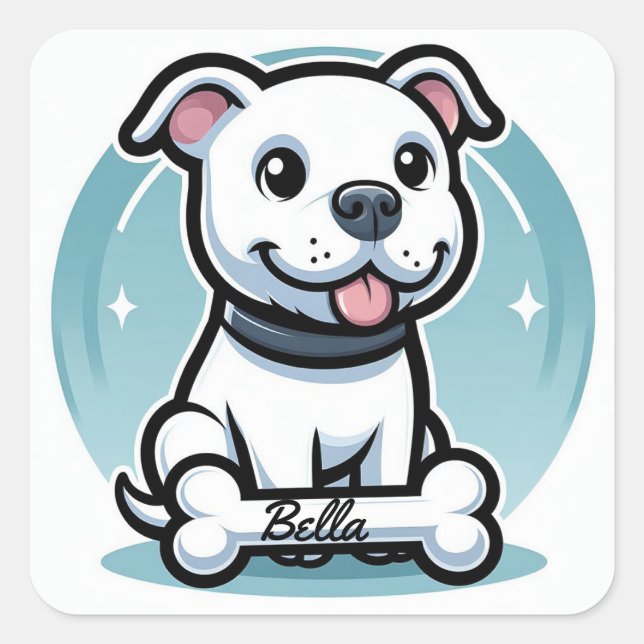 Pegatina Cuadrada Perro de dibujos animados personalizado (Anverso)