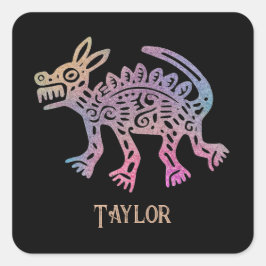 Pegatina Cuadrada Perro de diseño azteca de Guay