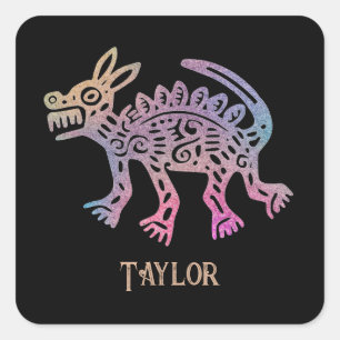 Pegatina Cuadrada Perro de diseño azteca de Guay