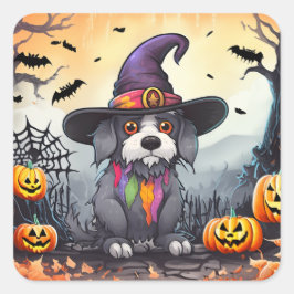 Pegatina Cuadrada Perro de Halloween