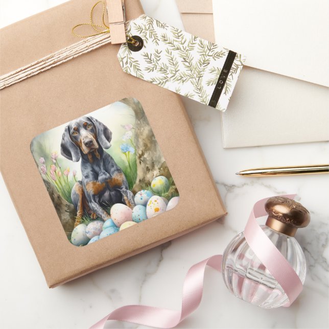 Pegatina Cuadrada Perro de la cuenca del Bluetick con festividad de  (Regalar)