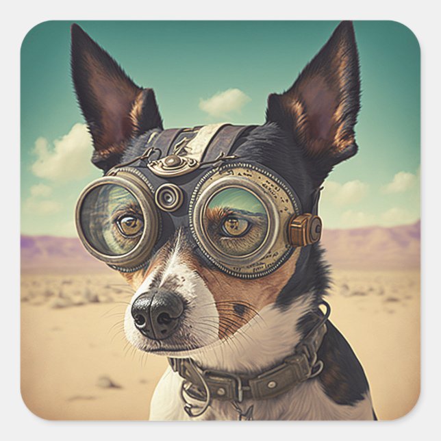 Pegatina Cuadrada Perro de la rata del vapor en el desierto (Anverso)