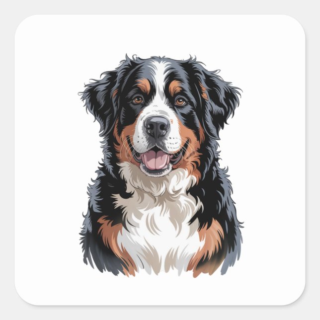 Pegatina Cuadrada Perro de montaña de Bernese (Anverso)