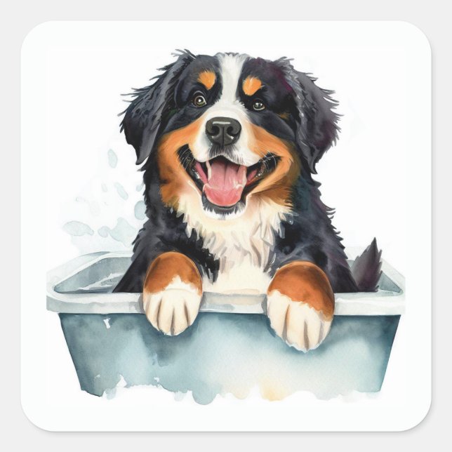 Pegatina Cuadrada Perro de montaña de Bernese (Anverso)