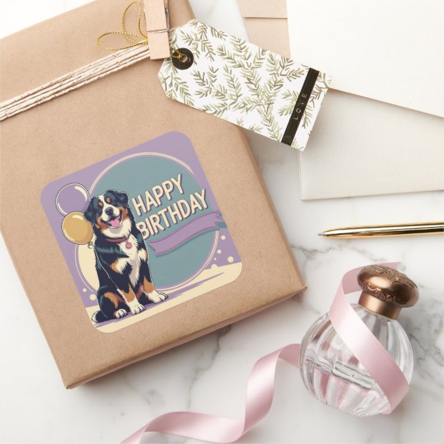 Pegatina Cuadrada Perro de montaña de Bernese colorido (Regalar)