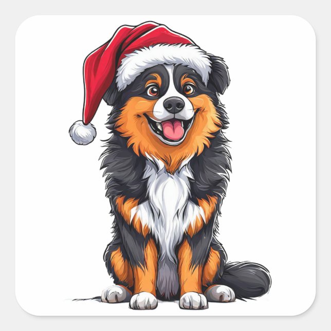 Pegatina Cuadrada Perro de Navidad Adorable (Anverso)