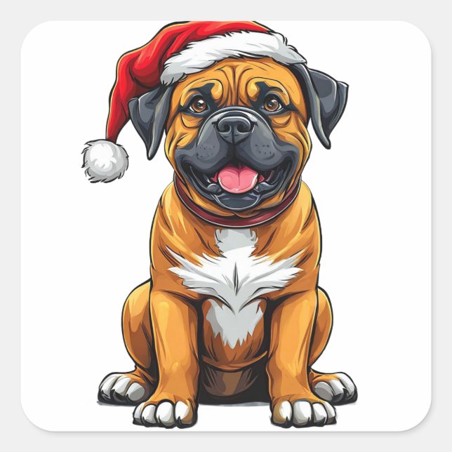 Pegatina Cuadrada Perro de Navidad Adorable (Anverso)