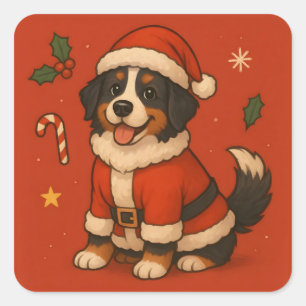 Pegatina Cuadrada Perro de Navidad Bernés Montaña de Berna Santa