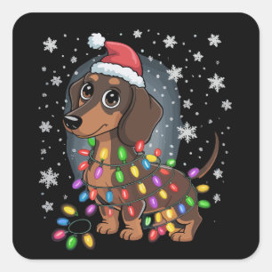Pegatina Cuadrada Perro de Navidad Dachshund Santa Wiener