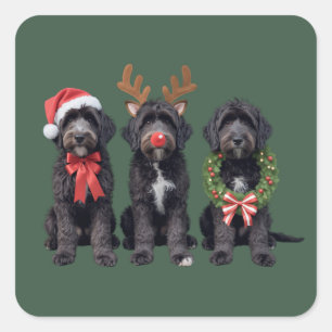 Pegatina Cuadrada Perro de Navidad Goldendoodle Negro Doodle Mamá In