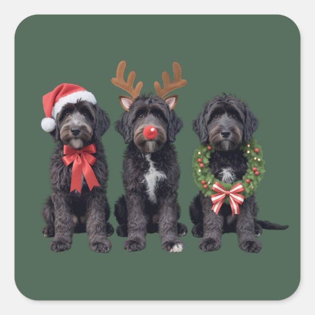 Pegatina Cuadrada Perro de Navidad Goldendoodle Negro Doodle Mamá In (Anverso)