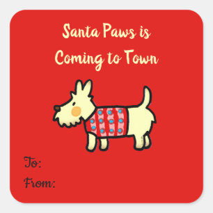 Pegatina Cuadrada Perro de Navidad Santa Patas Cachorro Festivo