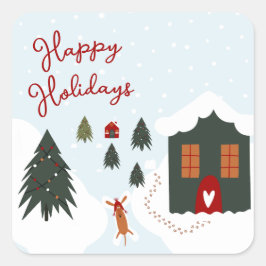 Pegatina Cuadrada Perro de Navidades blancos lindo haciendo ángeles 