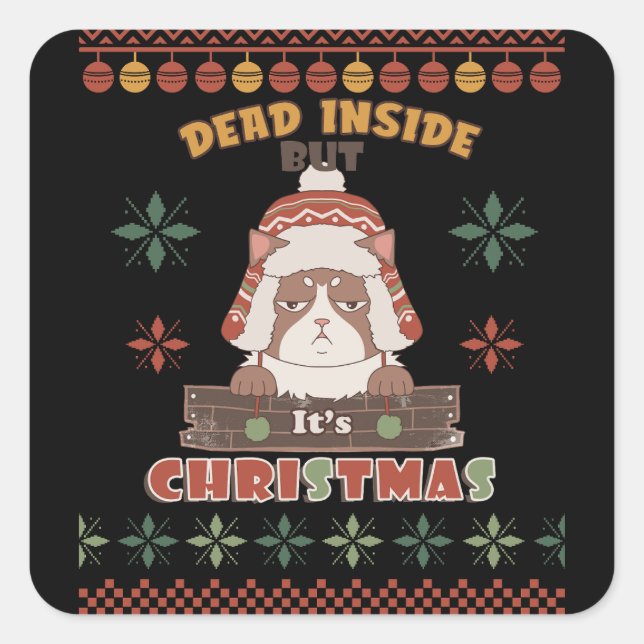 Pegatina Cuadrada Perro de Navidades sarcásticos - Inspirado suéter  (Anverso)