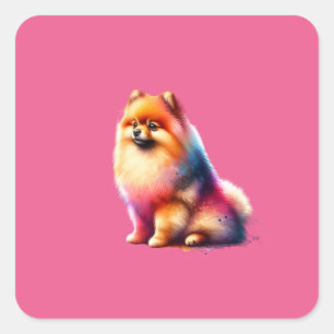 Pegatina Cuadrada Perro de Pomerania