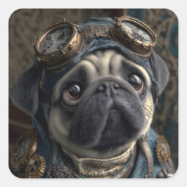 Pegatina Cuadrada Perro de pug de vapor