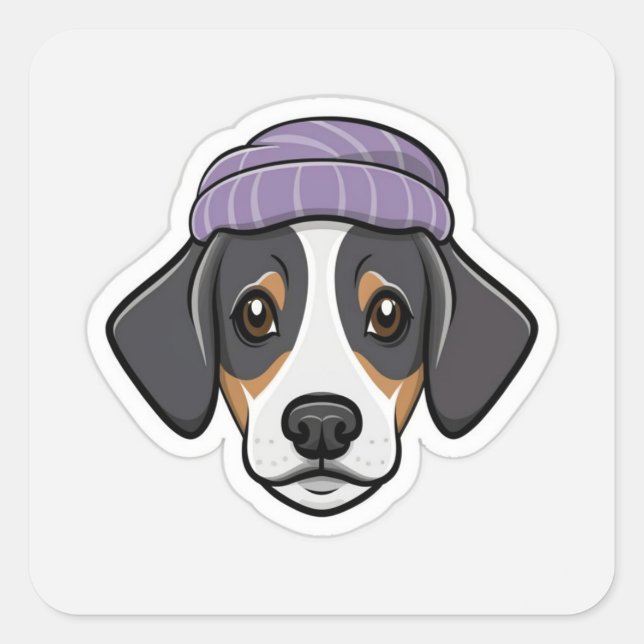 Pegatina Cuadrada Perro de remolino negro (Anverso)