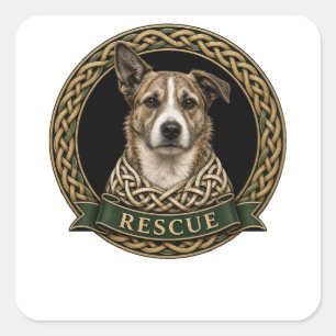 Pegatina Cuadrada Perro de rescate Celtic Knot