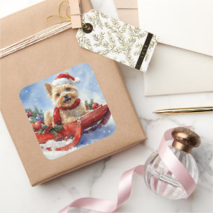 Pegatina Cuadrada Perro del Cairn Terrier en riesgo deja que nieve N