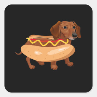 Pegatina Cuadrada Perro divertido Dachshund Perro caliente Comida rá