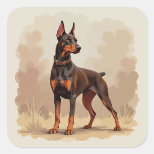 Pegatina Cuadrada Perro Doberman Pinscher Marrón Óxido Rojo