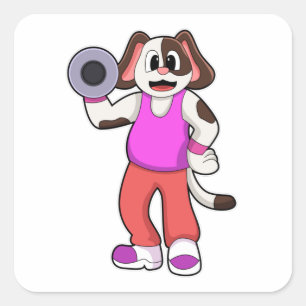 Pegatina Cuadrada Perro en Bodybuilding con Dumbbell