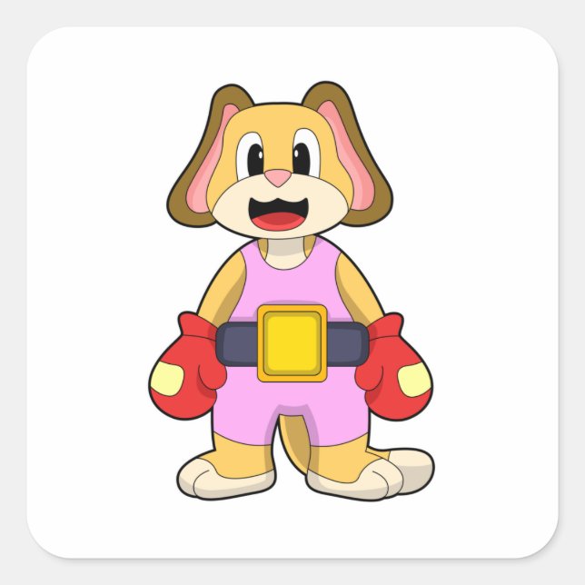Pegatina Cuadrada Perro en boxeo con guantes de boxeo (Anverso)