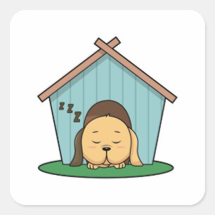 Pegatina Cuadrada Perro en casa de perros