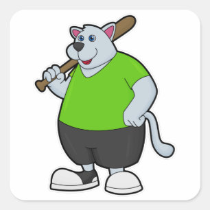 Pegatina Cuadrada Perro en el béisbol con bate de béisbol