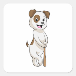 Pegatina Cuadrada Perro en el béisbol con bate de béisbol