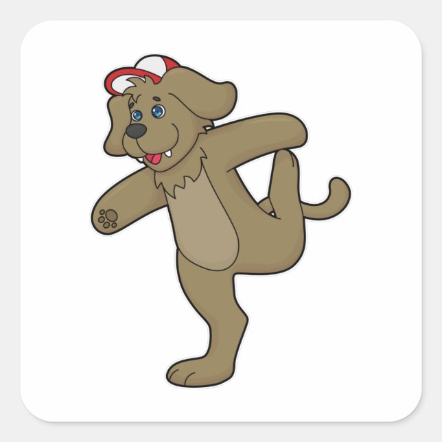 Pegatina Cuadrada Perro en el gimnasio del yoga (Anverso)