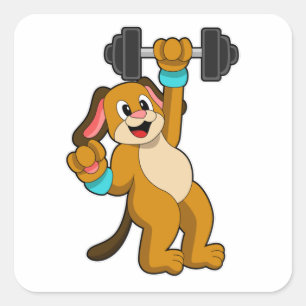 Pegatina Cuadrada Perro en entrenamiento de fuerza con Dumbbell