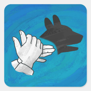 Pegatina Cuadrada Perro en la sombra sobre el azul