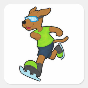 Pegatina Cuadrada Perro en patinaje sobre hielo con gafas
