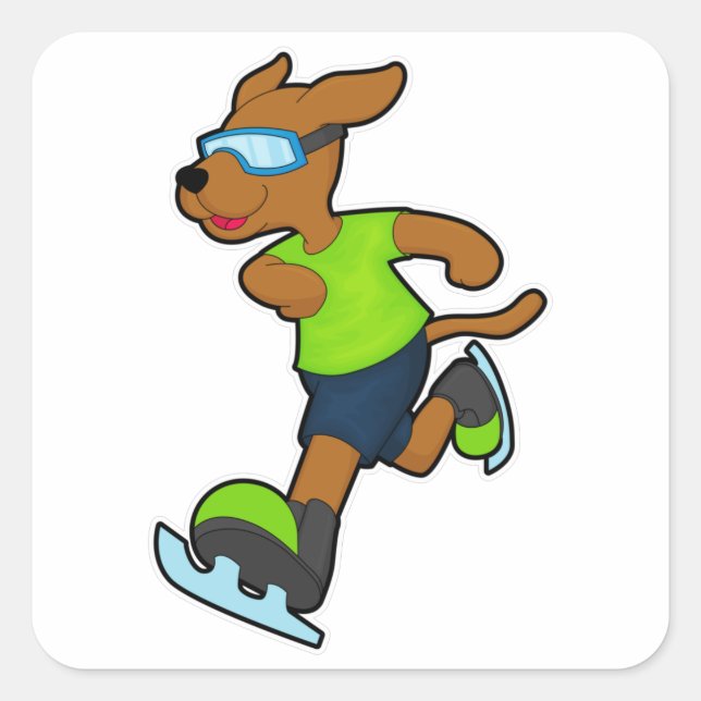 Pegatina Cuadrada Perro en patinaje sobre hielo con gafas (Anverso)