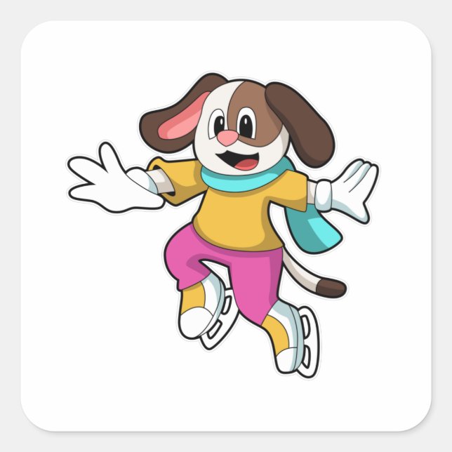 Pegatina Cuadrada Perro en patinaje sobre hielo con patines de hielo (Anverso)