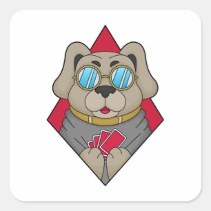 Pegatina Cuadrada Perro en Poker con tarjetas de póker