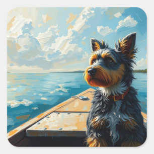 Pegatina Cuadrada Perro en un barco