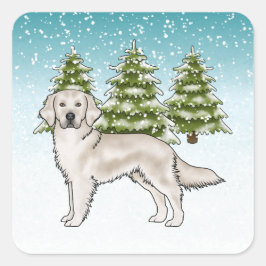 Pegatina Cuadrada Perro English Cream Golden Retriever Navidad Azul