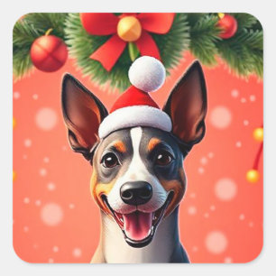 Pegatina Cuadrada Perro entre decoraciones navideñas festivas