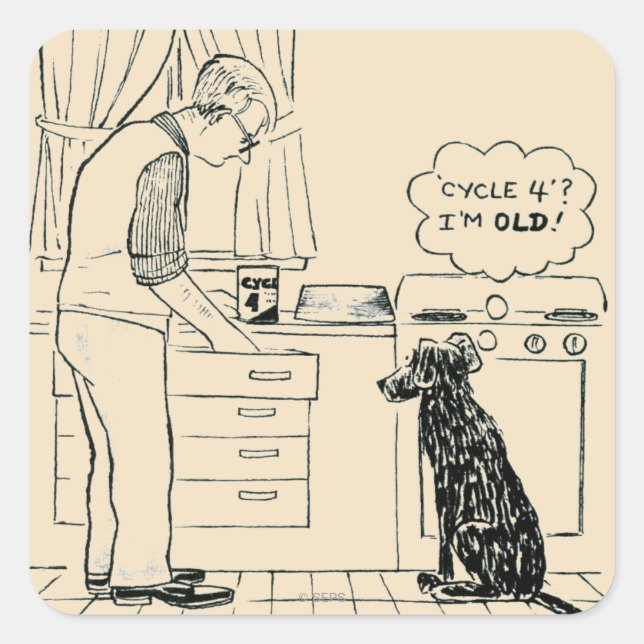 Pegatina Cuadrada Perro envejeciendo (Anverso)