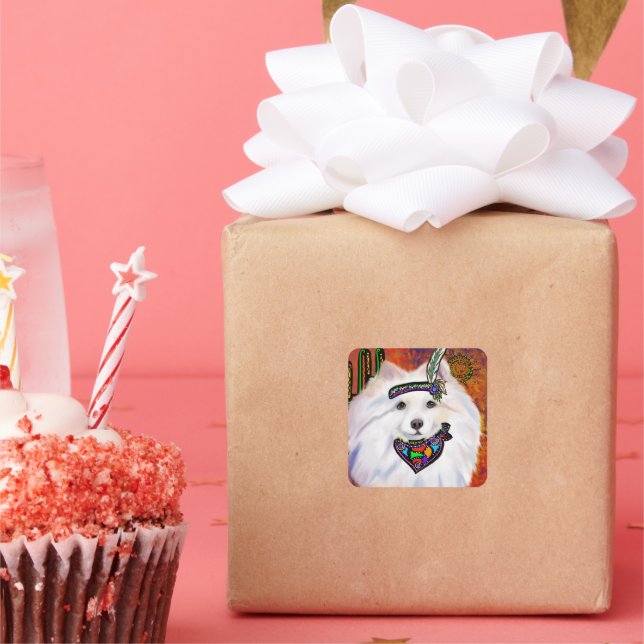 Pegatina Cuadrada Perro Esquimal Americano  (Fiesta)