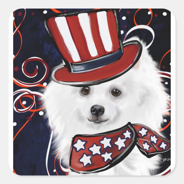 Pegatina Cuadrada Perro Esquimal Americano (Anverso)