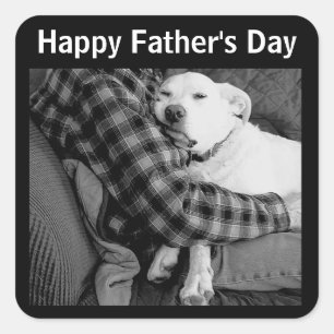 Pegatina Cuadrada Perro feliz del día del padre que se burla de la f