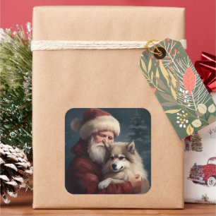 Pegatina Cuadrada Perro finlandés de Laponia Santa Claus Navidad fes