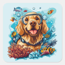 Perro Golden Retriever haciendo snorkel en arrecif