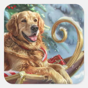 Pegatina Cuadrada Perro Golden Retriever Navideño Festivo