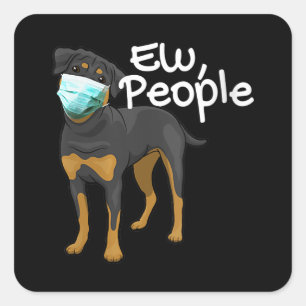 Pegatina Cuadrada Perro gracioso que usa un Rótulo de máscara - Rott